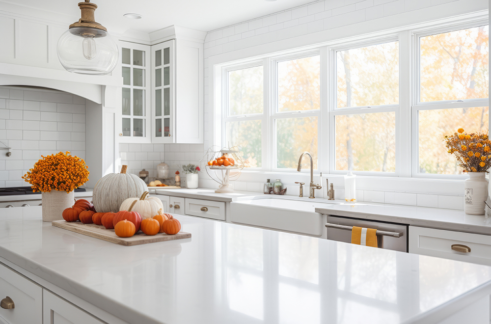 White modern kitchen with fall decor